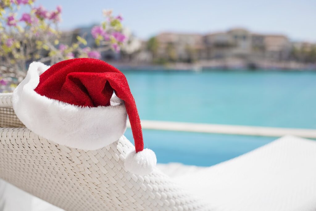Christmas hat on sunbed