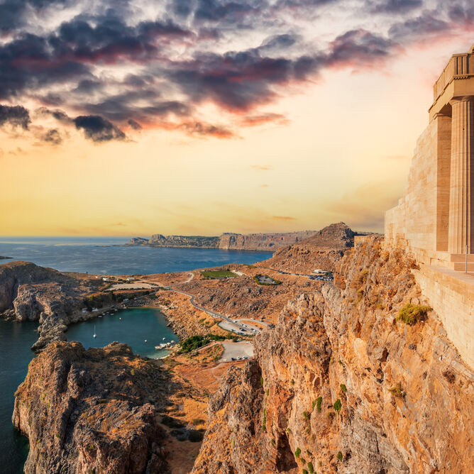 Ruins in Rhodes during sunset