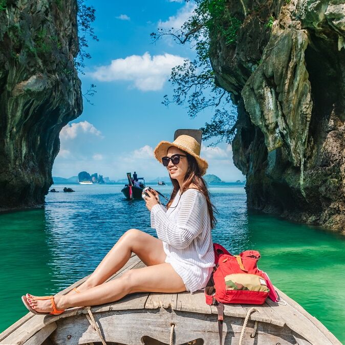 Woman on a boat in summer