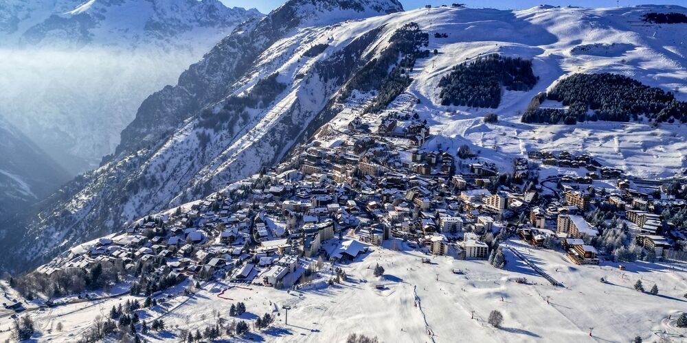 An aerial view of Les Deux Alpes in France