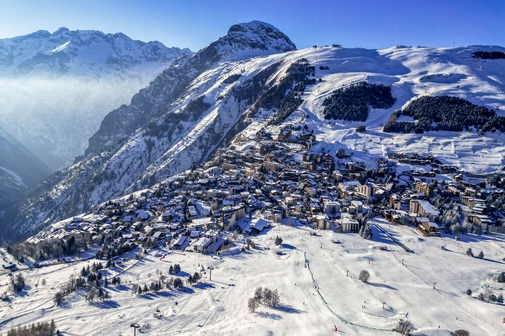 An aerial view of Les Deux Alpes in France