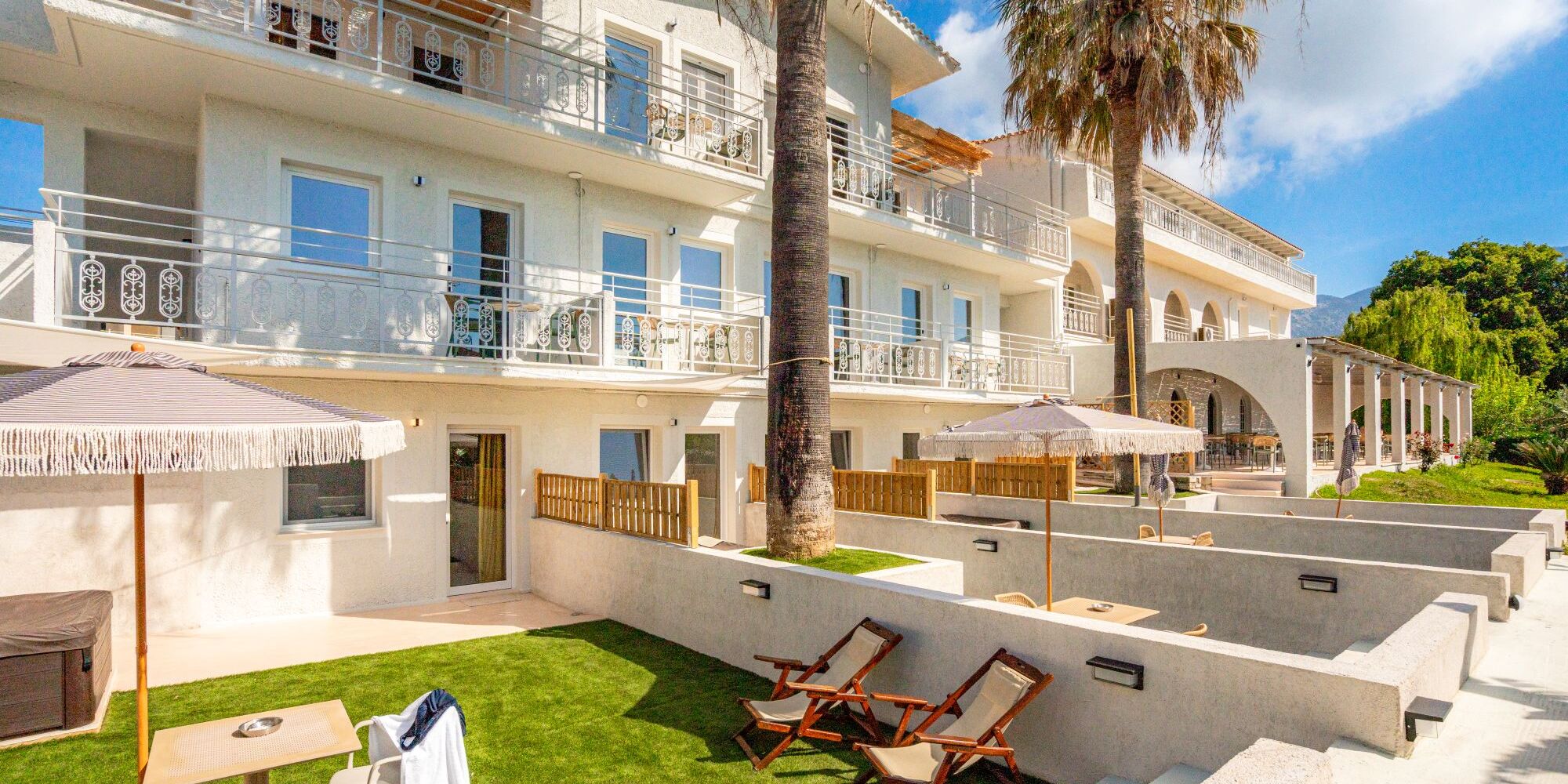 Exterior of the Coudour Hotel in Kefalonia