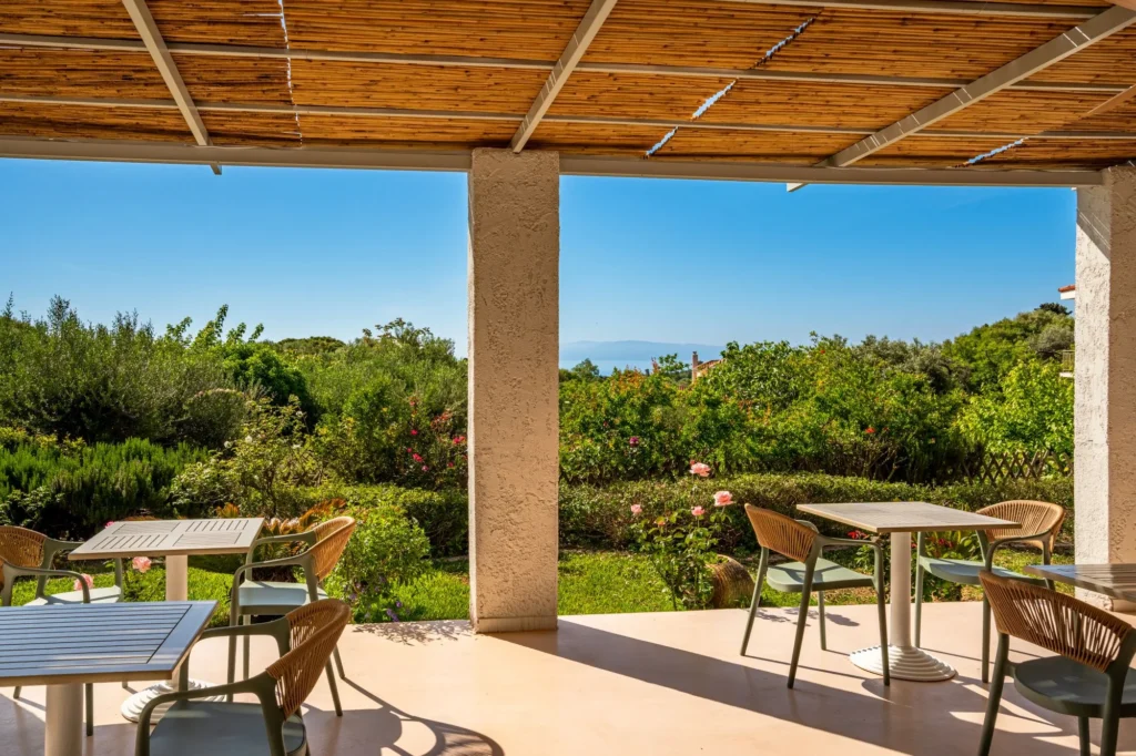Outdoor dining terrace at the Coudour Hotel in Kefalonia